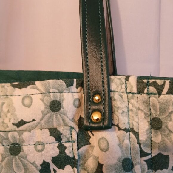 New Fall Floral Tote Shopper shoulder Bag Green White Double handle Carryall - Picture 5 of 12